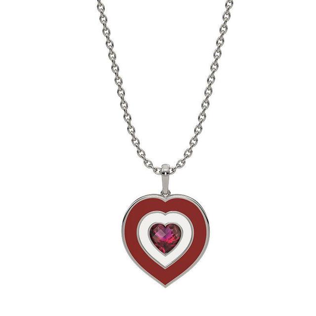 Sterling Silver Lab-Created Ruby & Enamel Heart Pendant Necklace, Womens Product Image