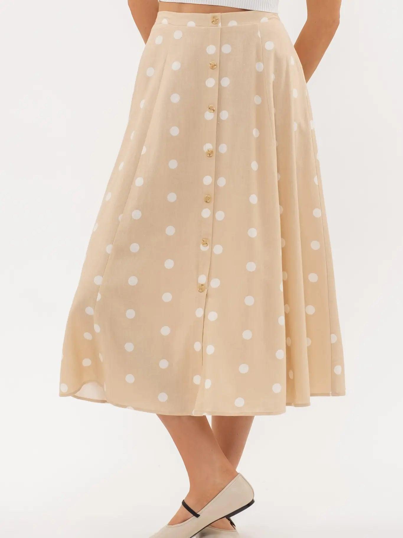 Khaki Polka Dot Midi Skirt Product Image