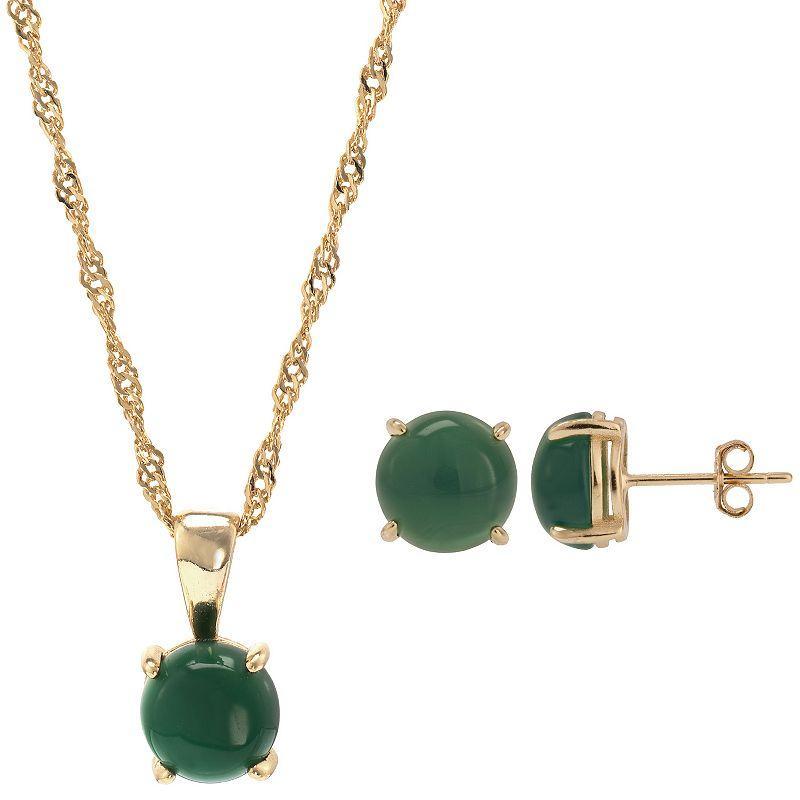 Gemistry 14k Gold Over Silver Green Agate Stud Earrings & Necklace Set, Womens Gold Tone Product Image