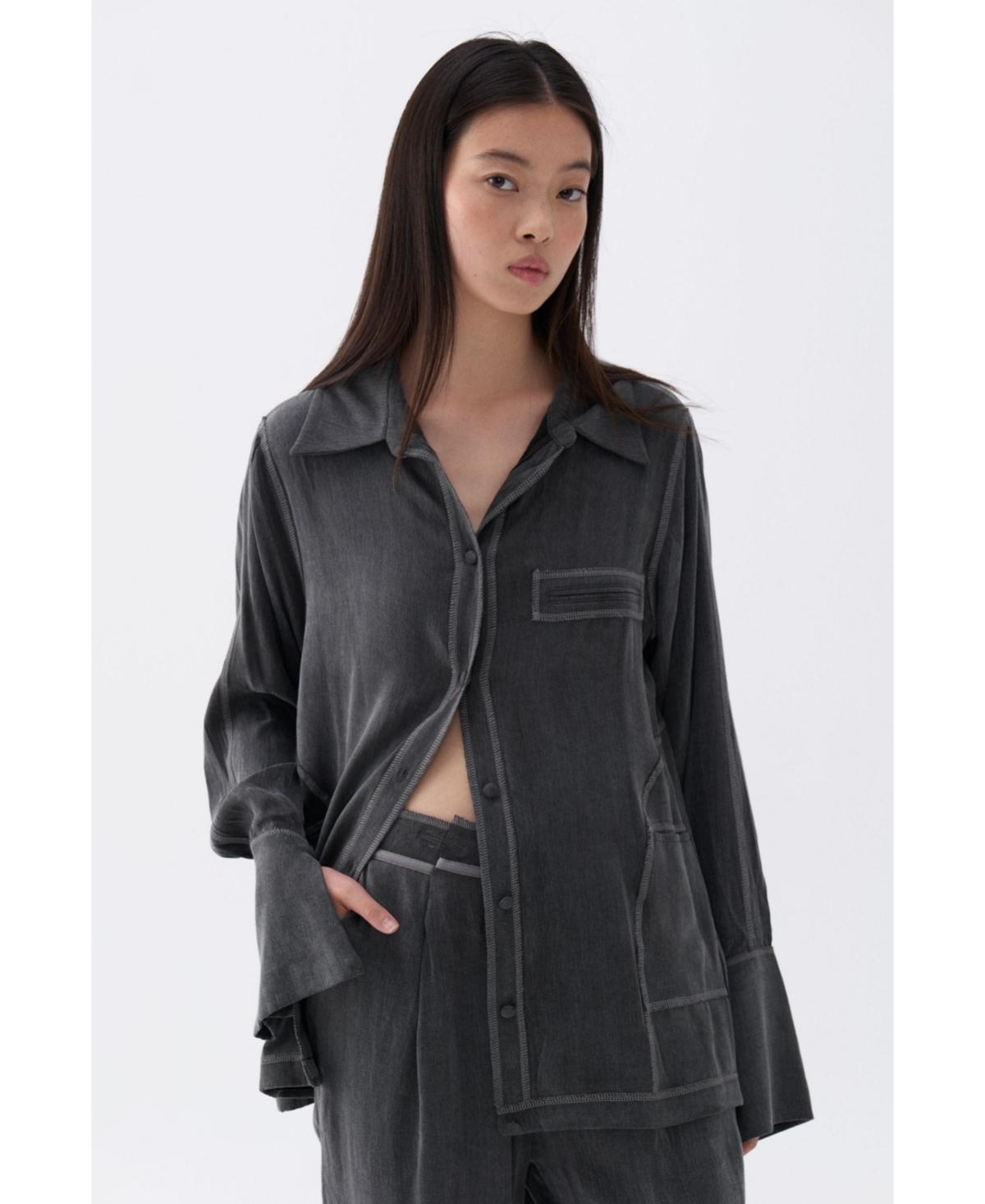 Nocturne Womens Contrast Topstitched Shirt Product Image