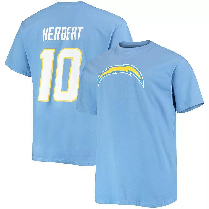 Mens Fanatics Branded Justin Herbert Powder Blue Los Angeles Chargers Big & Tall Player Name & Number T-Shirt Product Image