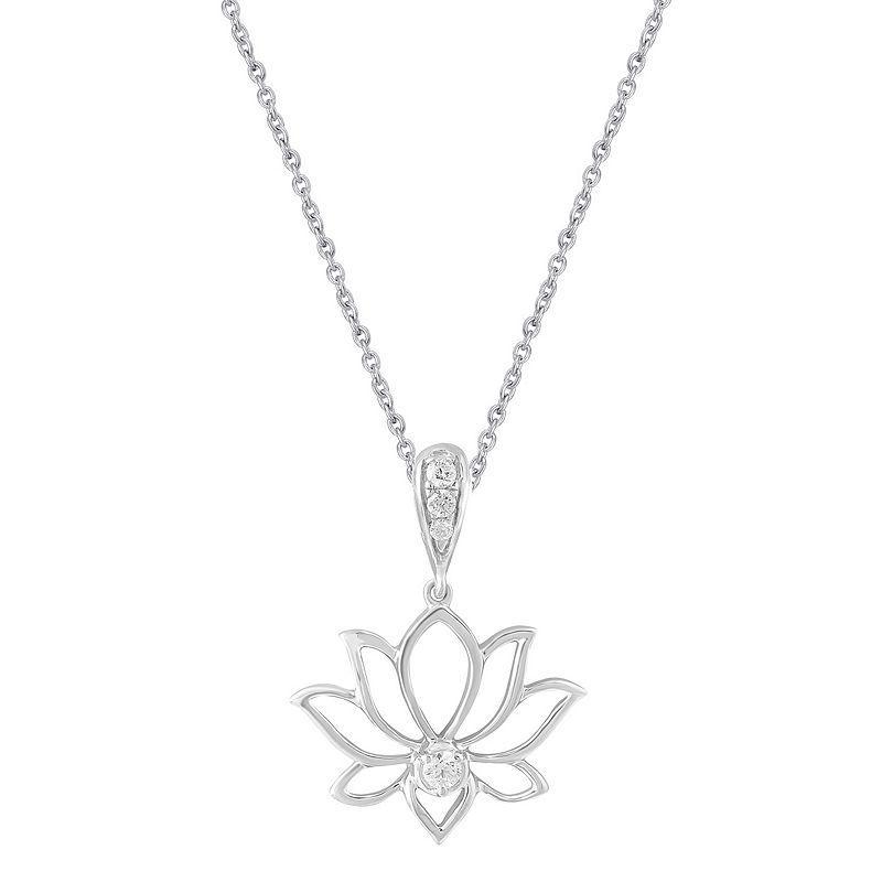 Royal Aura Sterling Silver 1/10 Carat T.W. Diamond Openwork Lotus Flower Pendant Necklace, Womens Product Image