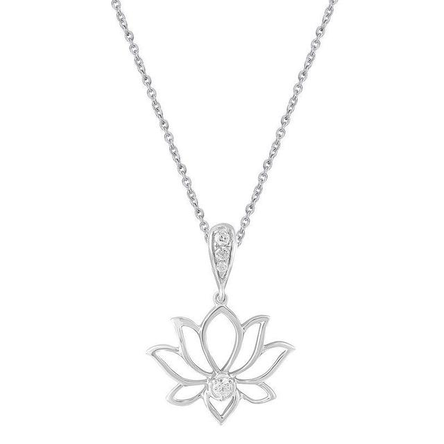 Royal Aura Sterling Silver 1/10 Carat T.W. Diamond Openwork Lotus Flower Pendant Necklace, Womens Product Image