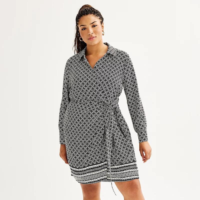 Plus Size INTEMPO Faux-Wrap Shirt Dress, Womens Blue Product Image