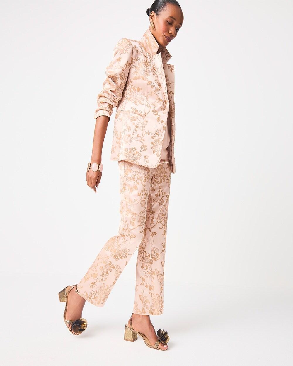 Satin Jacquard Straight Ankle Pants Product Image