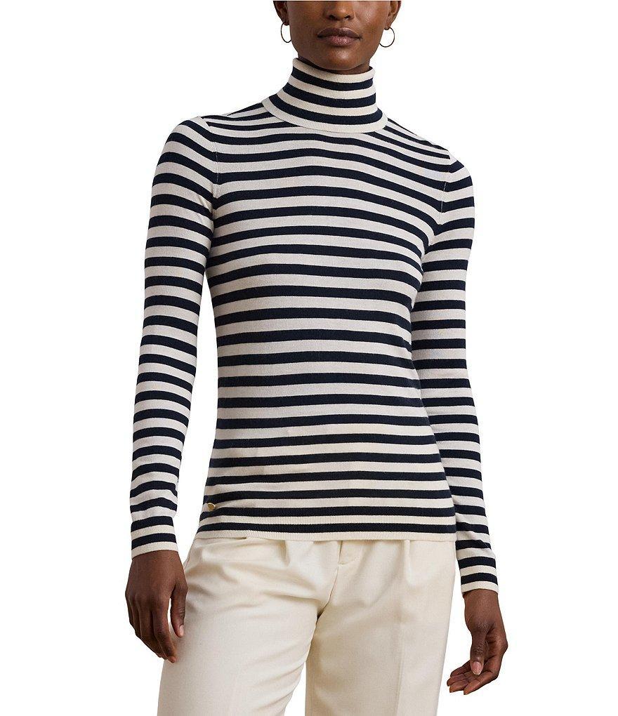 Lauren Ralph Lauren Striped Silk-Blend Turtleneck Long Sleeve Sweater product image