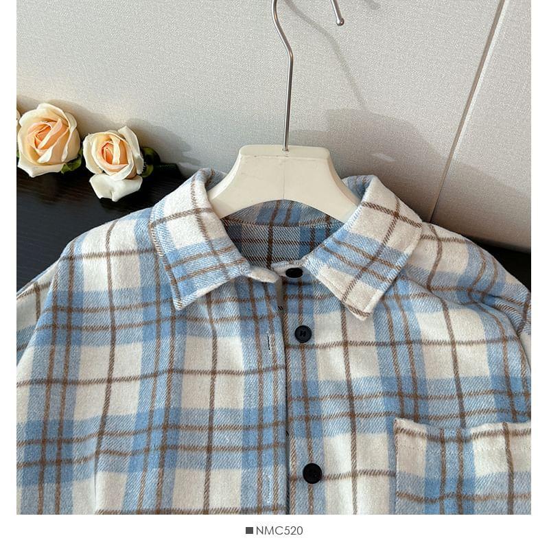 Oversized Dip-Back Plaid Wool Shirt Product Image