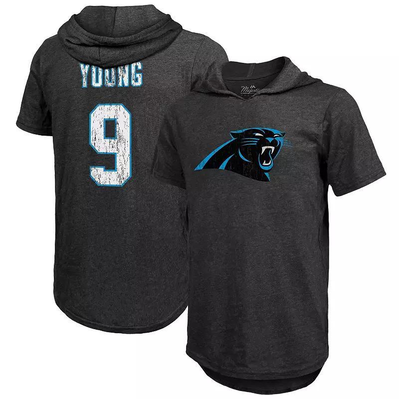 Mens Majestic Threads Bryce Young Carolina Panthers Player Name & Number Tri-Blend Slim Fit Hoodie T-Shirt Product Image