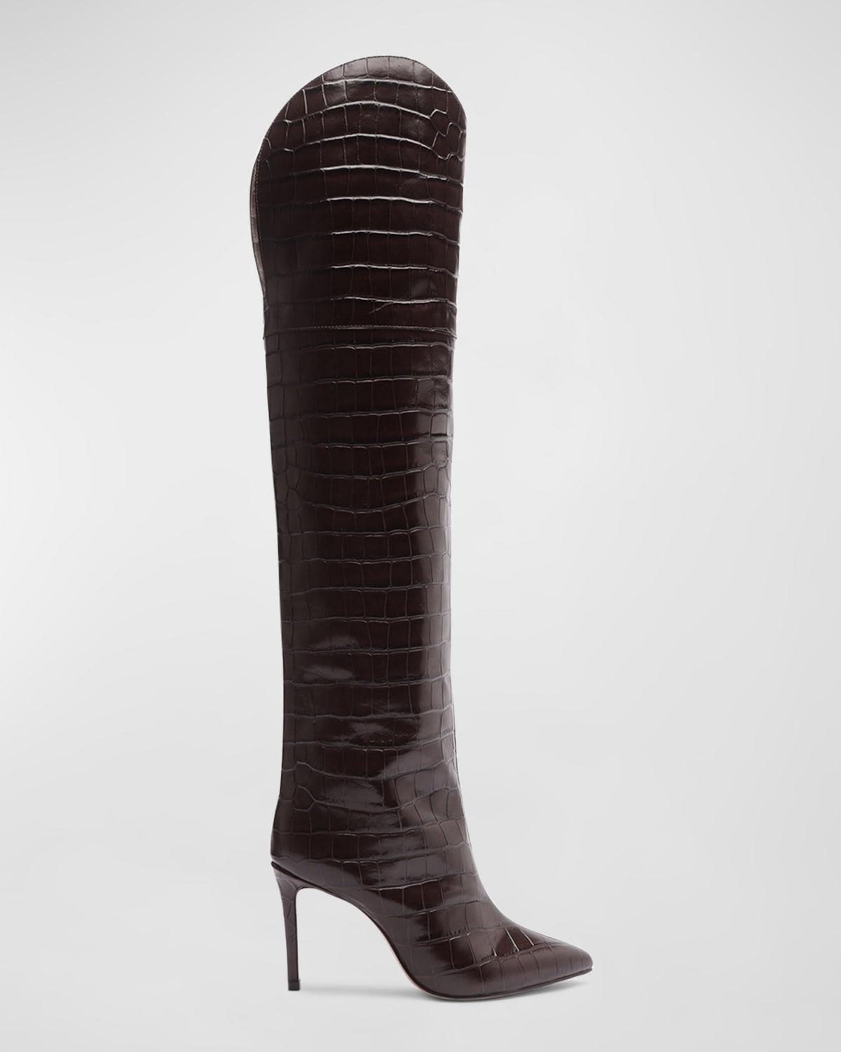 Womens Maryana Crocodile-Embossed Leather Over-The-Knee Boots Product Image