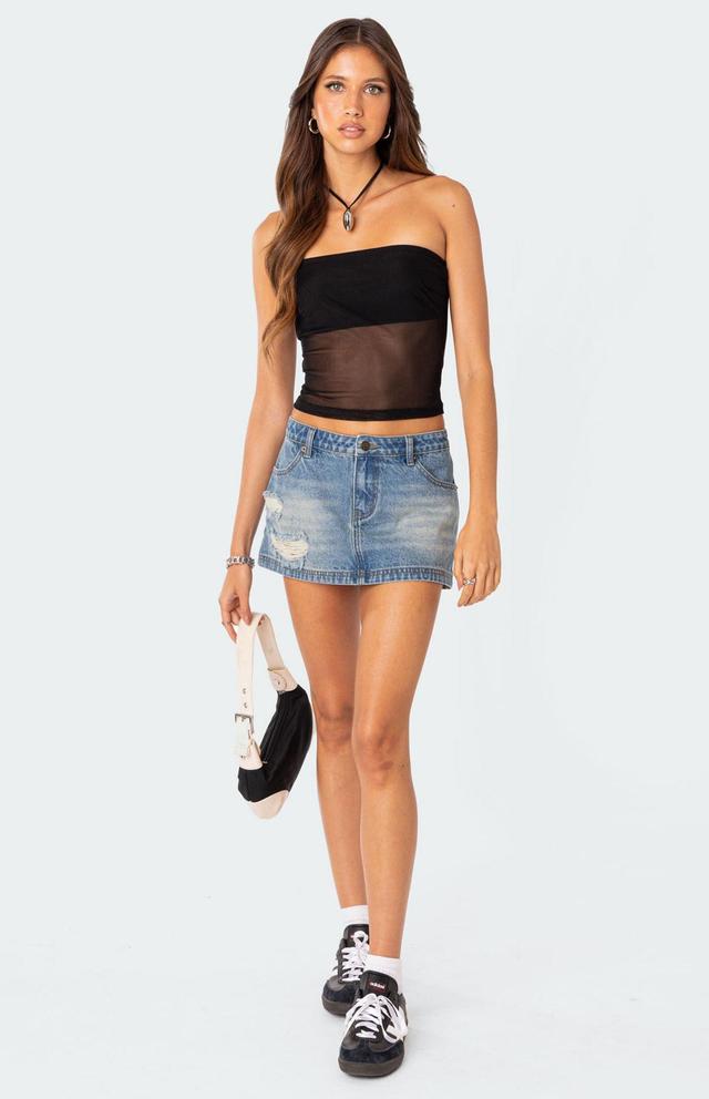 Distressed Denim Mini Skirt Product Image