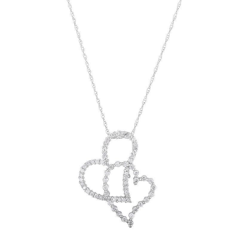 1/2 Carat T.W. Diamond 10k White Gold Double Heart Pendant Necklace, Womens Product Image