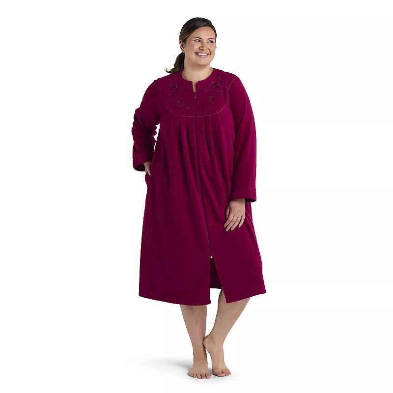 Plus Size Miss Elaine Essentials Micro Fleece Long Zip Robe, Womens Purple Product Image