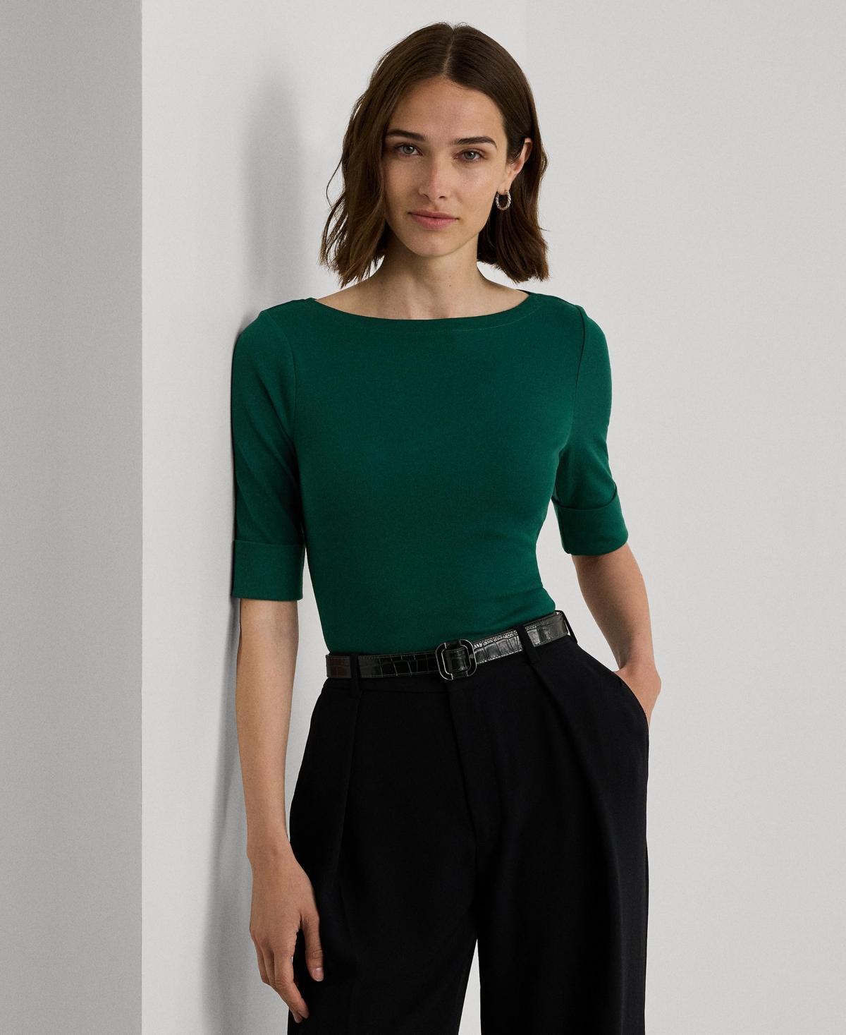 Lauren Ralph Lauren Womens Stretch Cotton Boatneck Tee Product Image