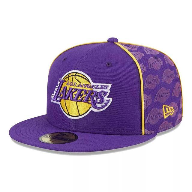 Mens New Era Los Angeles Lakers Piped & Flocked 59Fifty Fitted Hat Product Image