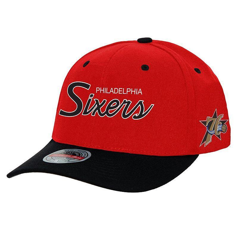 Mens Mitchell & Ness Red Philadelphia 76ers MVP Team Script 2.0 Stretch-Snapback Hat Product Image