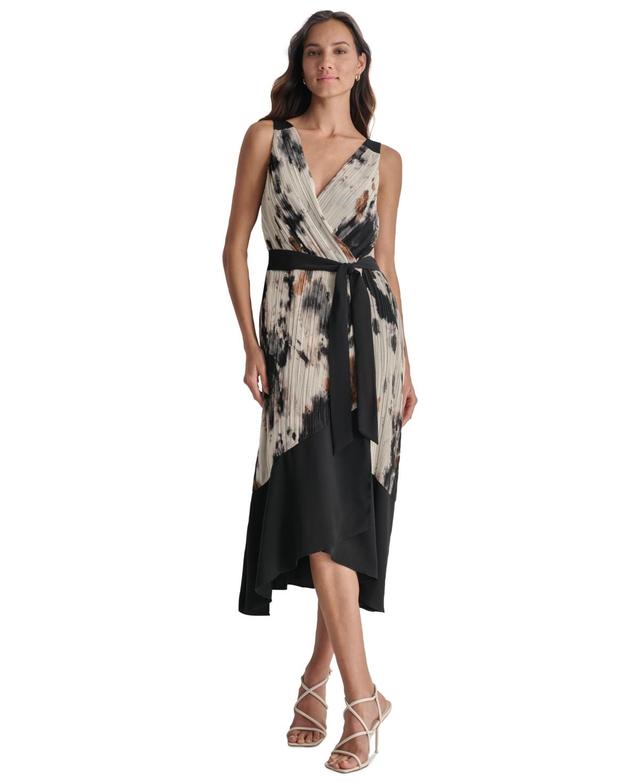 Dkny Womens Surplice-Neck Tie-Waist Fit & Flare Dress Product Image