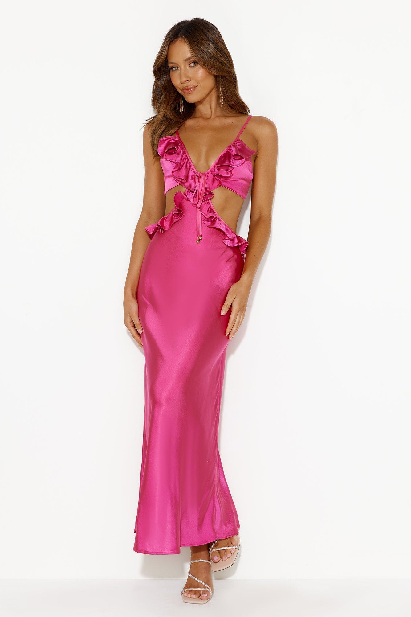 Impressed Satin Maxi Dress Hot Pink Product Image