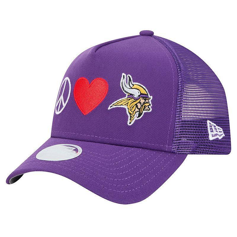 Womens New Era Minnesota Vikings Peace & Love Trucker 9FORTY Adjustable Hat Product Image