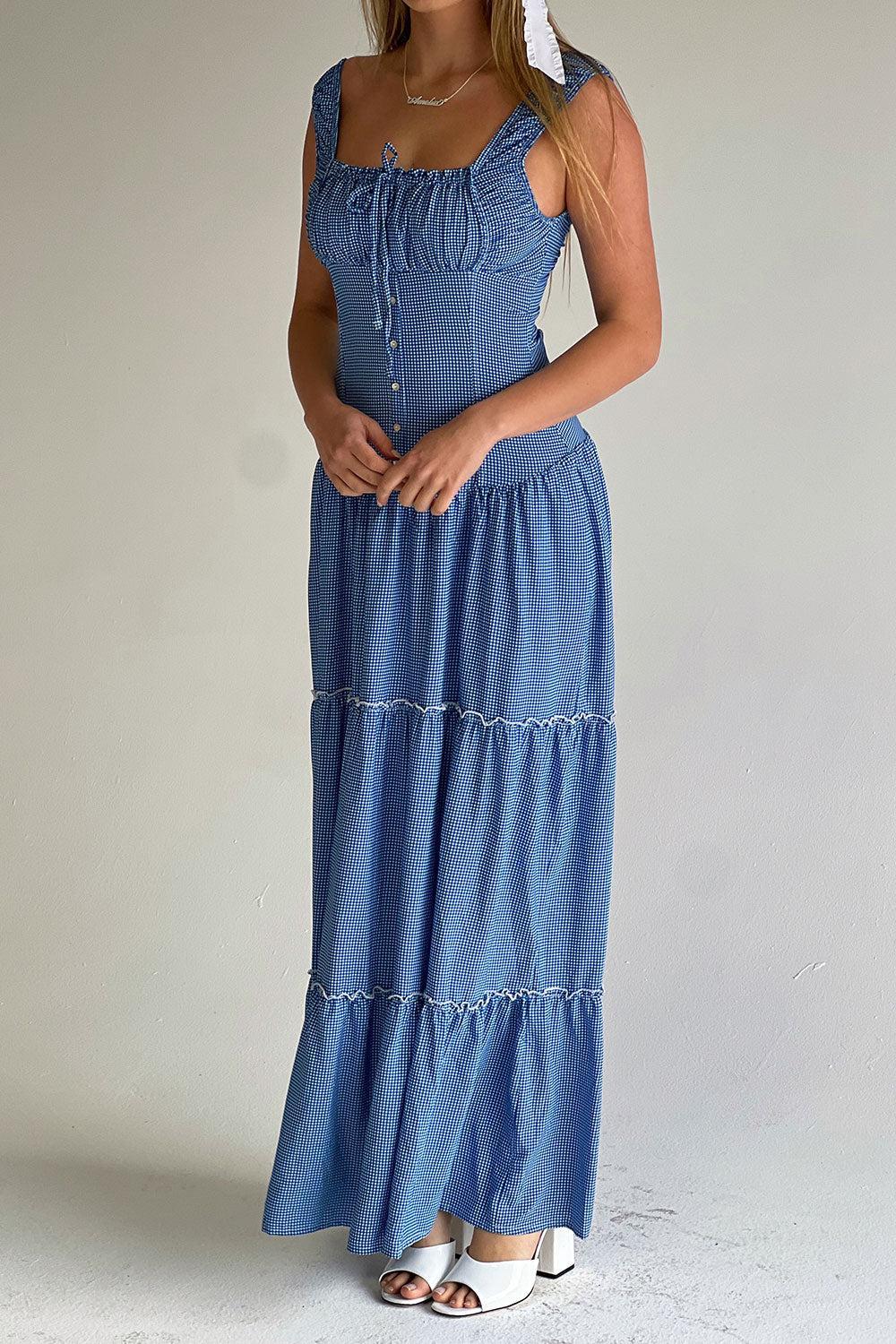 Christabelle Ruffle Maxi Dress - Sailor Gingham Product Image