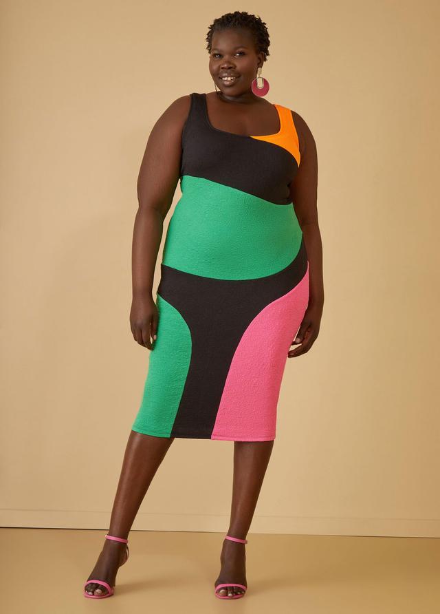 Plus Size Colorblocked Textured Knit Dress Ashley Stewart Product Image