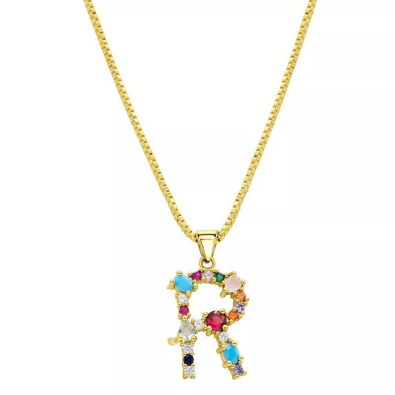 Adornia Gold Tone Multi Color Cubic Zirconia Initial Necklace, Womens Product Image