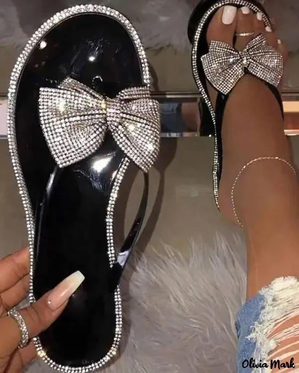 Olivia Mark – Toe slippers with bow tie design and rhinestones Product Image