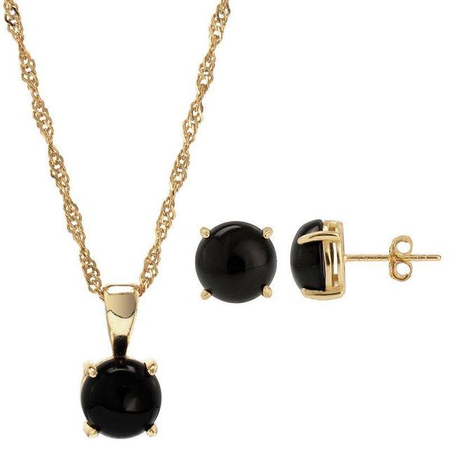 Gemistry 14k Gold Over Silver Black Onyx Stud Earrings & Necklace Set, Womens Gold Tone Product Image