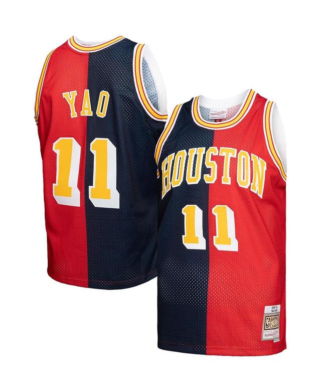 Mens Mitchell & Ness Yao Ming Navy, Red Houston Rockets Hardwood Classics 2004-05 Split Swingman Jersey - Navy, Red Product Image