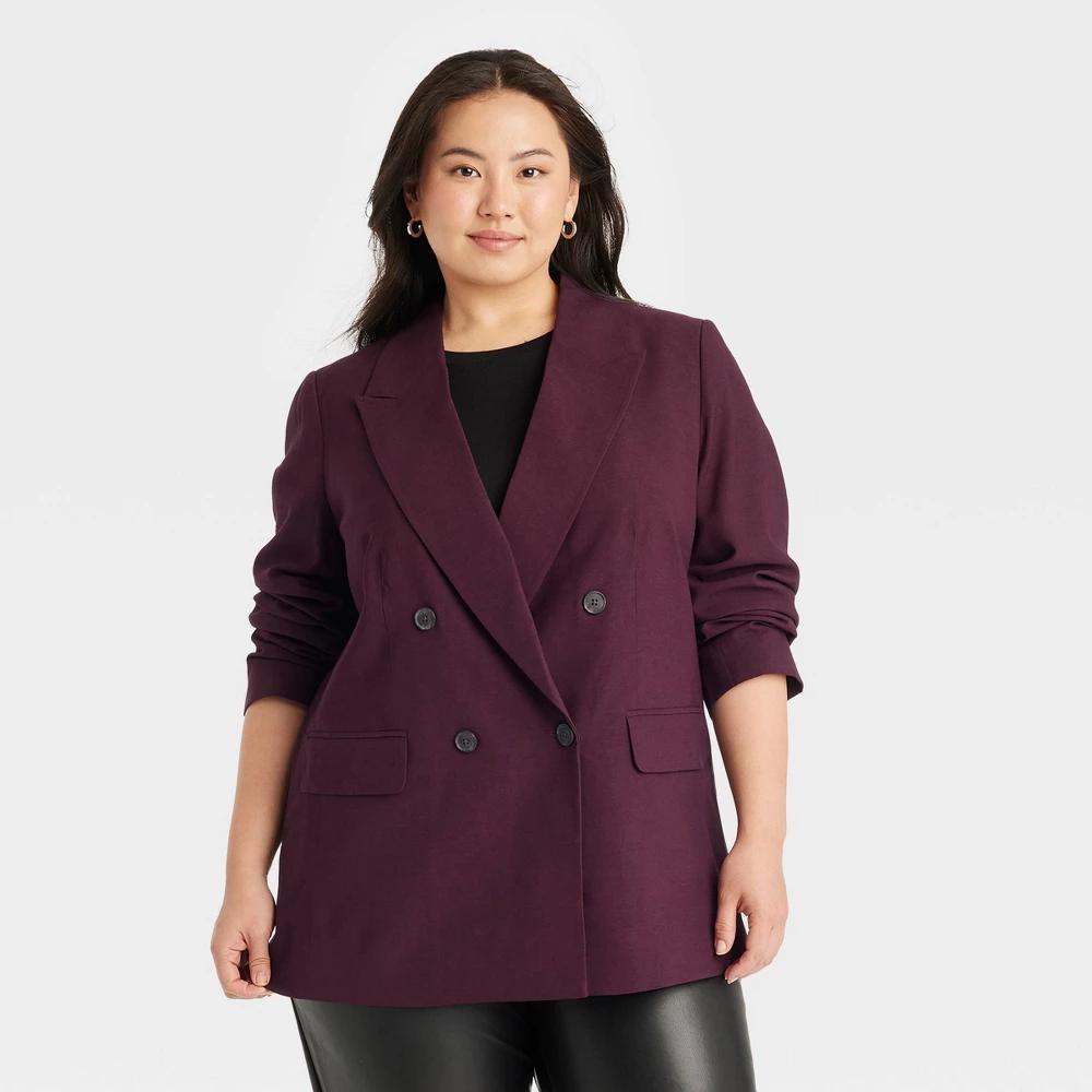 Womens Double Breasted Blazer - A New Day Burgundy XXL Product Image