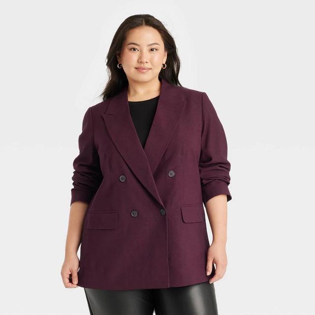 Womens Double Breasted Blazer - A New Day Burgundy 4X Product Image