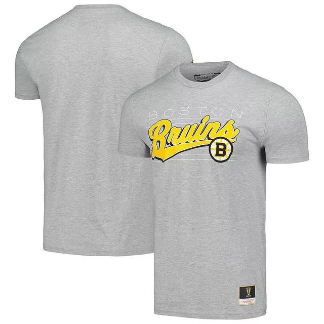 Mens Mitchell & Ness Heather Gray Boston Bruins 100th Anniversary Script Sweep T-Shirt Product Image