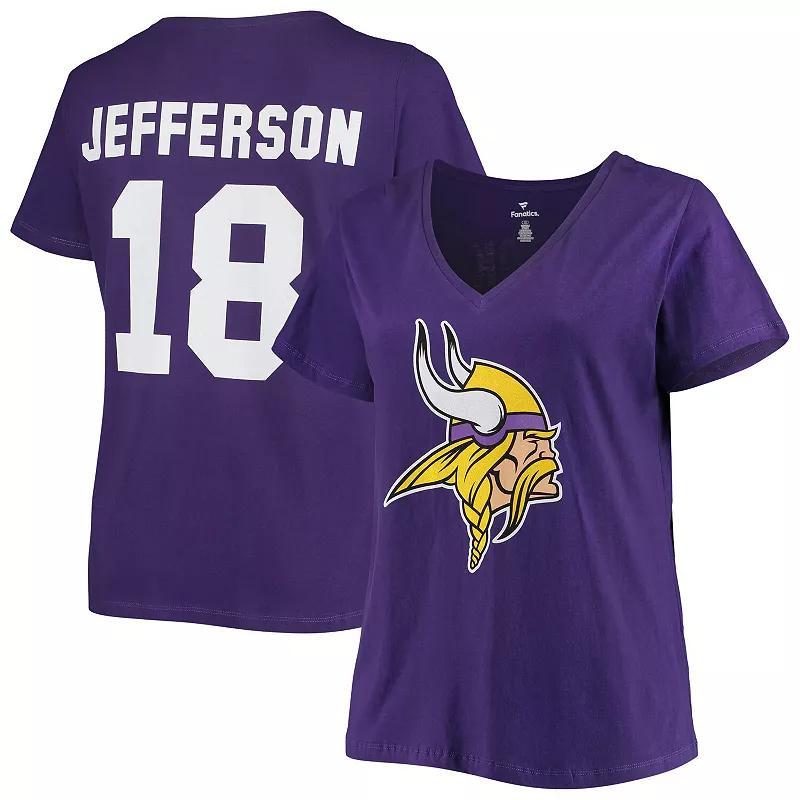 Womens Fanatics Branded Justin Jefferson Minnesota Vikings Plus Size Name & Number V-Neck T-Shirt Product Image