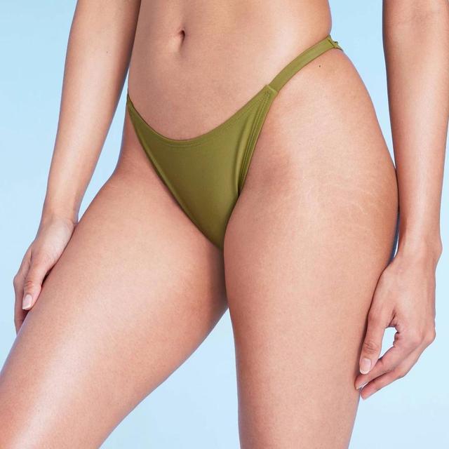 Womens Side Tab Extra Cheeky High Leg Bikini Bottom - Wild Fable Olive XXS Product Image