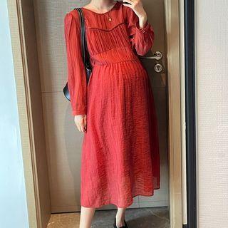 Maternity  Long-Sleeve Plain Maxi Dress Product Image