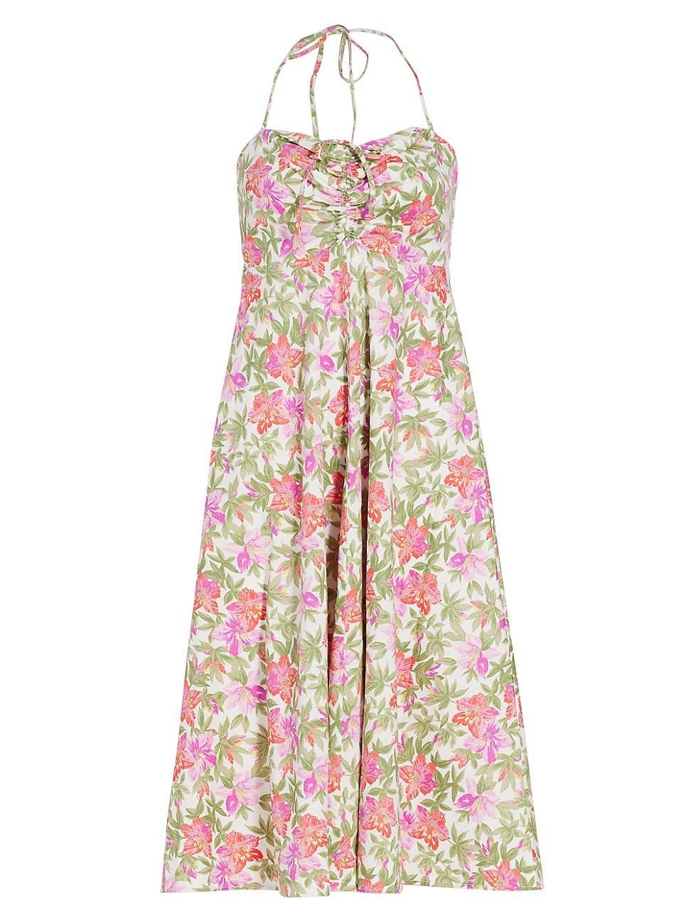 Womens Floral Ruched Midi-Dress Product Image