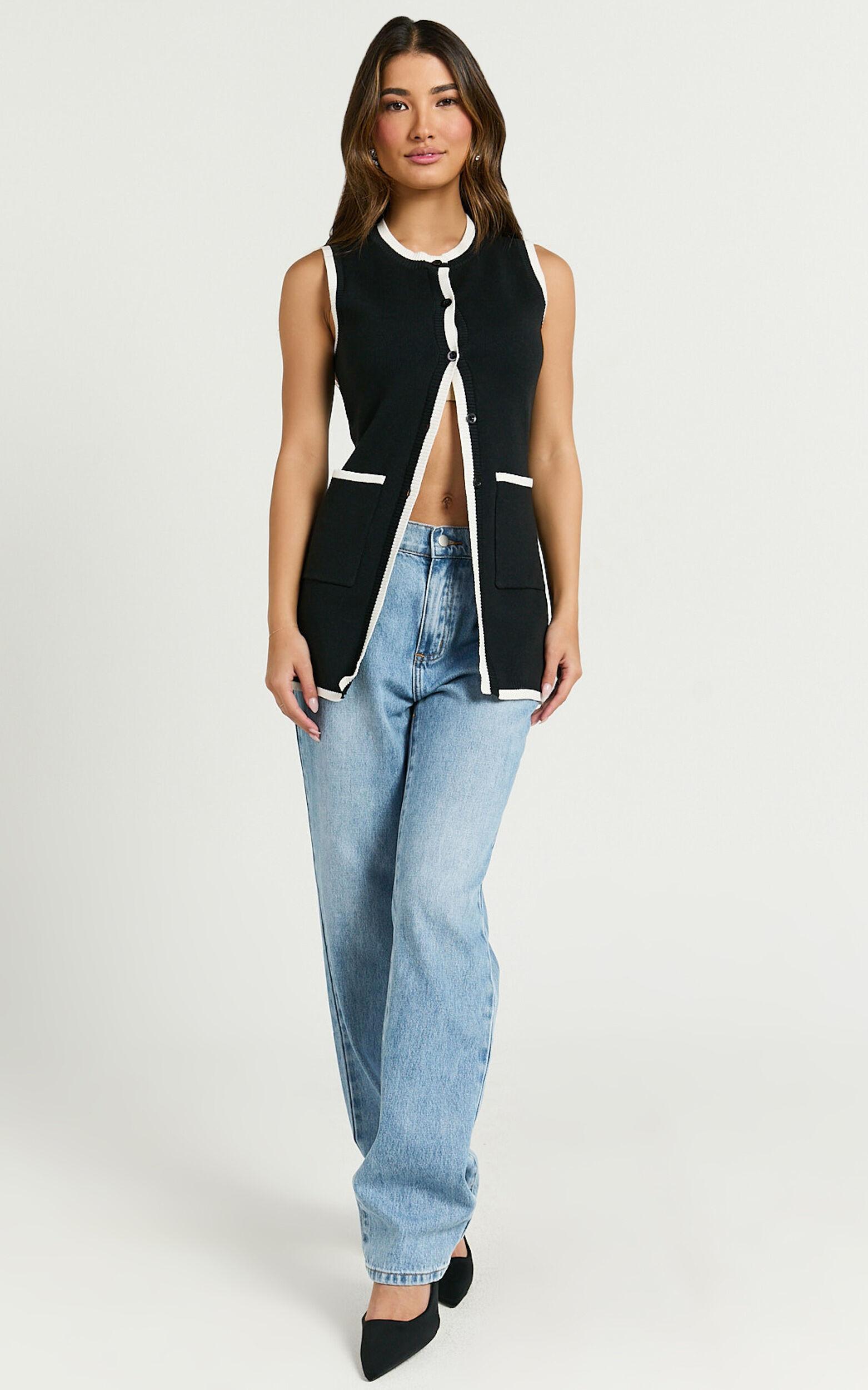 Callie Top - Longline Recycled Knitted Vest in Black/White Product Image