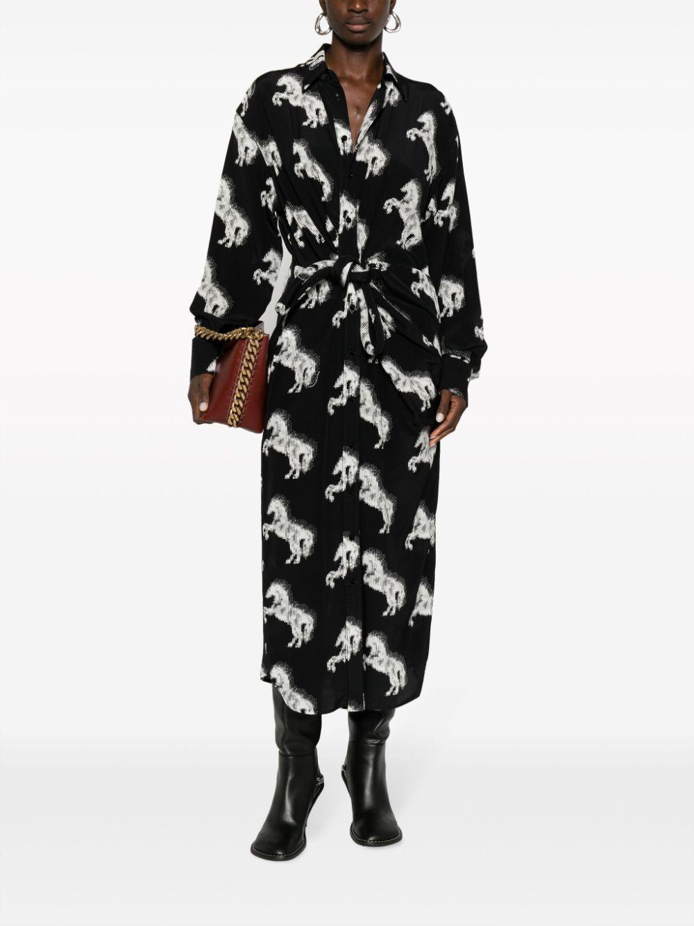 Pixel Horse-print Silk Midi Dress In Black Product Image