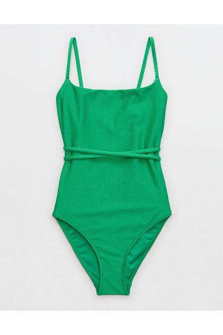 Aerie Shine Rib Strappy Scoop Full Coverage One Piece Swimsuit Women's Product Image