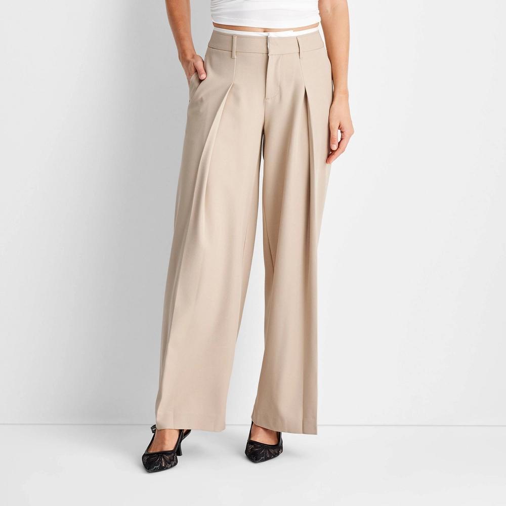 Women's Mid-Rise Wide Leg Contrast Waistband Trousers - Future Collective Product Image