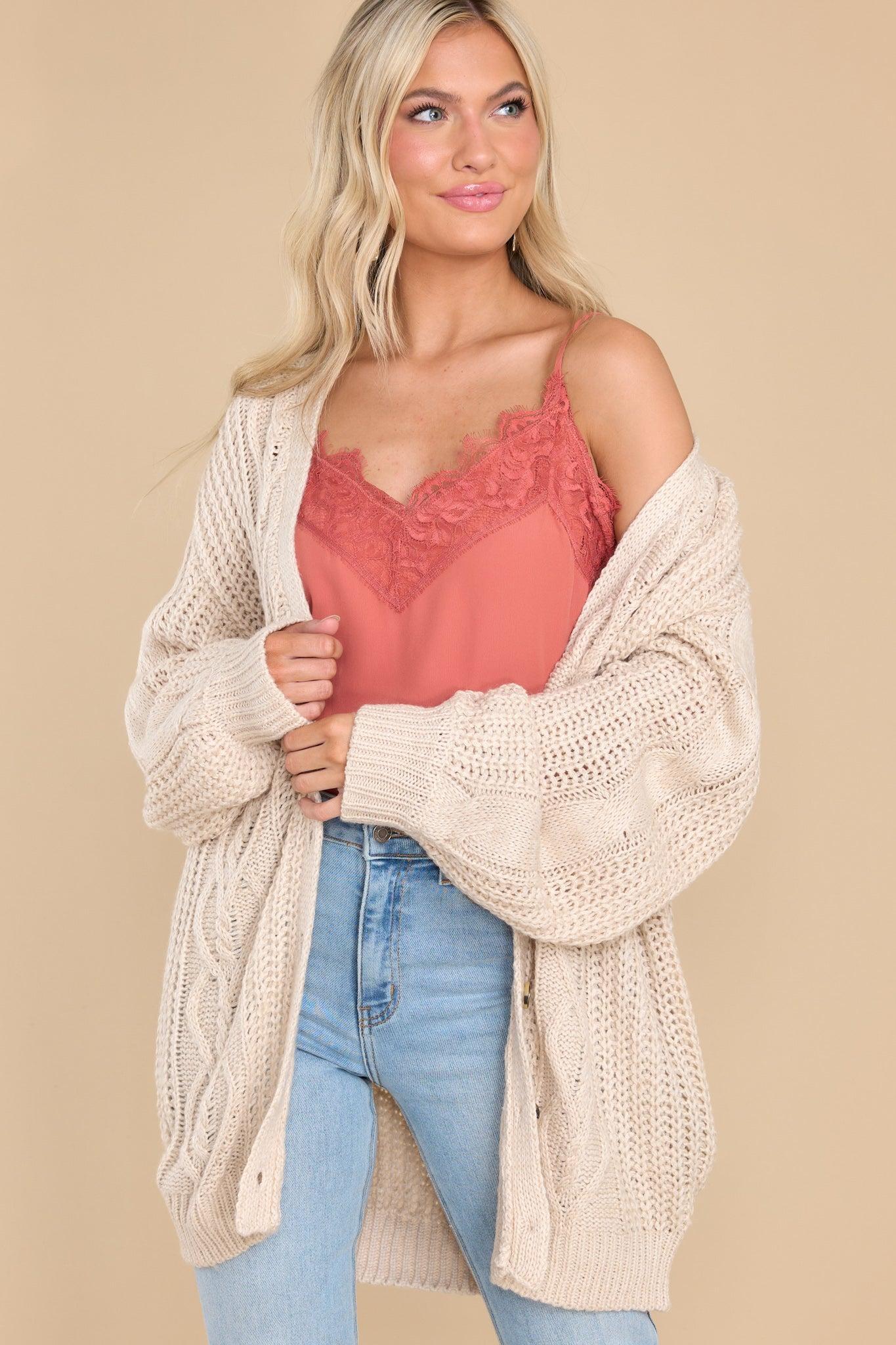 Covered In Cozy Beige Cardigan Product Image