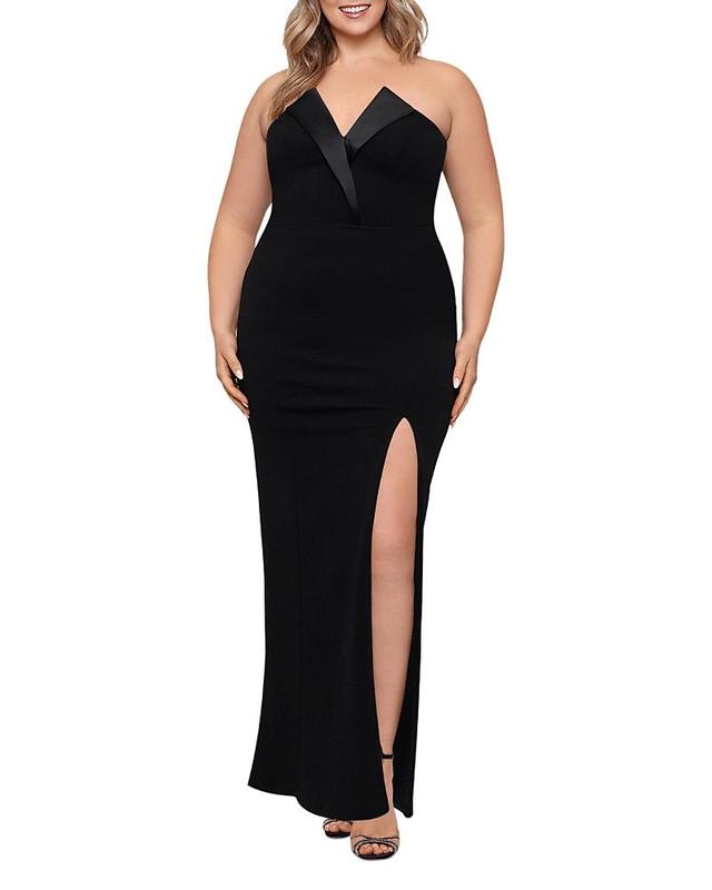 Betsy & Adam Tux Detail Strapless Column Gown Product Image