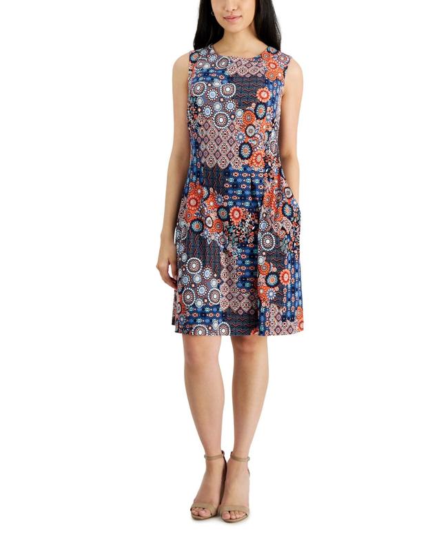 Petite Sleeveless Mixed-Print Sheath Dress Product Image