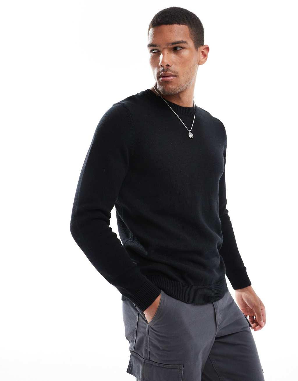 ASOS DESIGN midweight knitted sweater in black Product Image