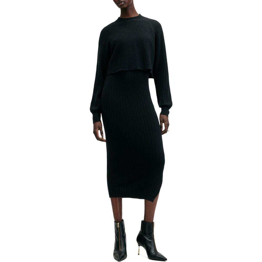 Margot Rib Wool Blend Crop Sweater & Midi Sweater Dress Set In Black Product Image