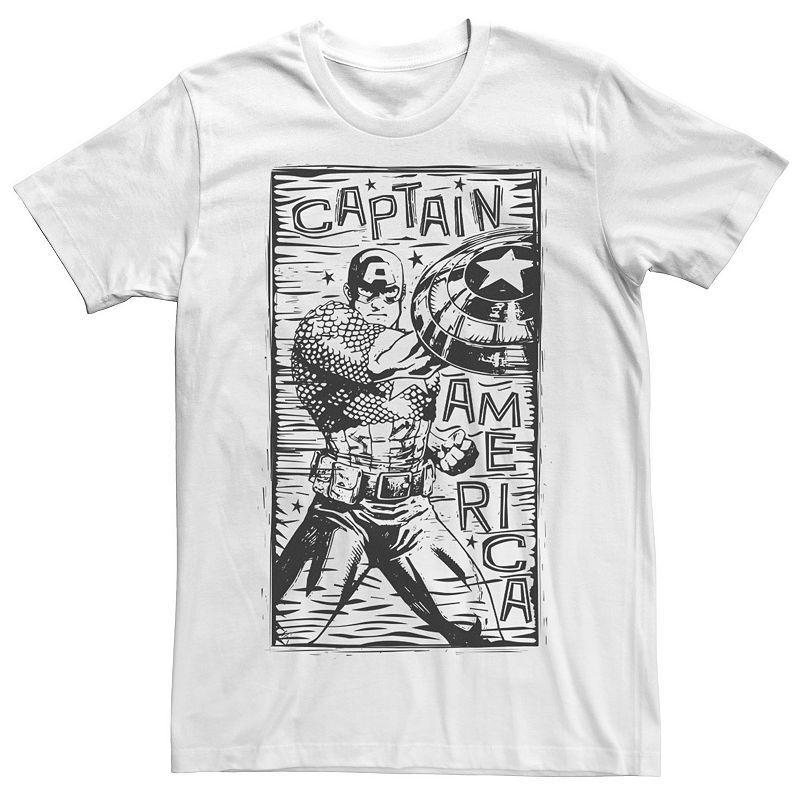 Mens Marvel Captain America Woodcut Blue Portrait Tee Product Image