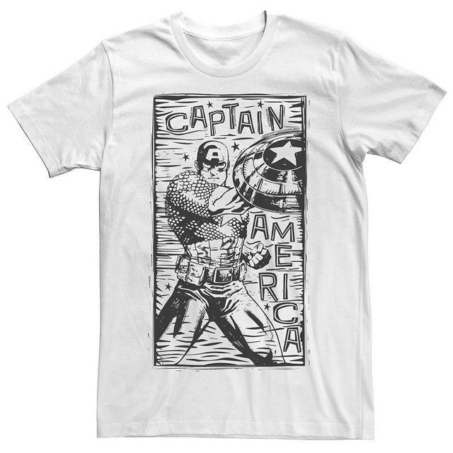 Mens Marvel Captain America Woodcut Blue Portrait Tee Product Image