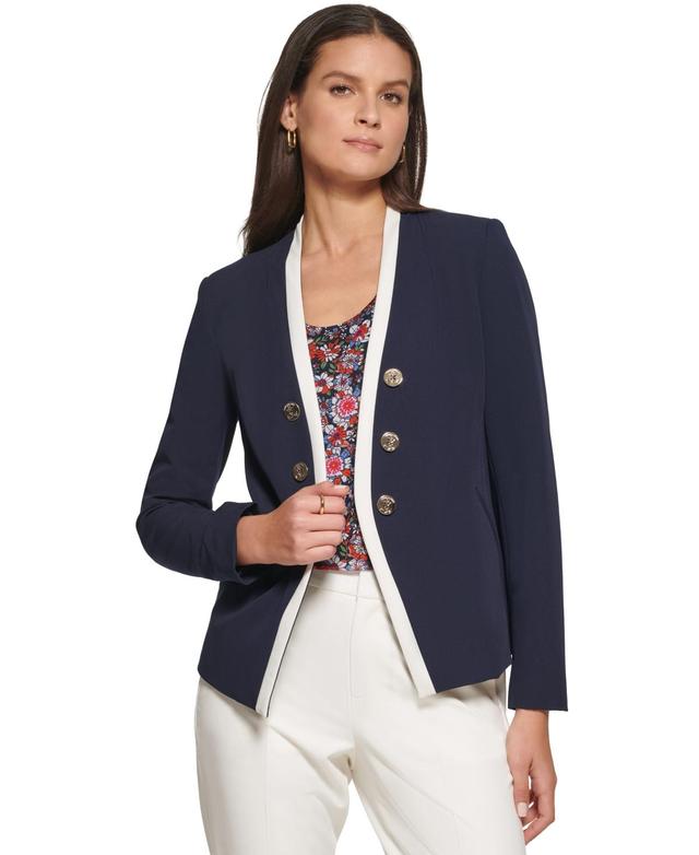 Tommy Hilfiger Open Front Cropped Button Detail Statement Blazer Product Image