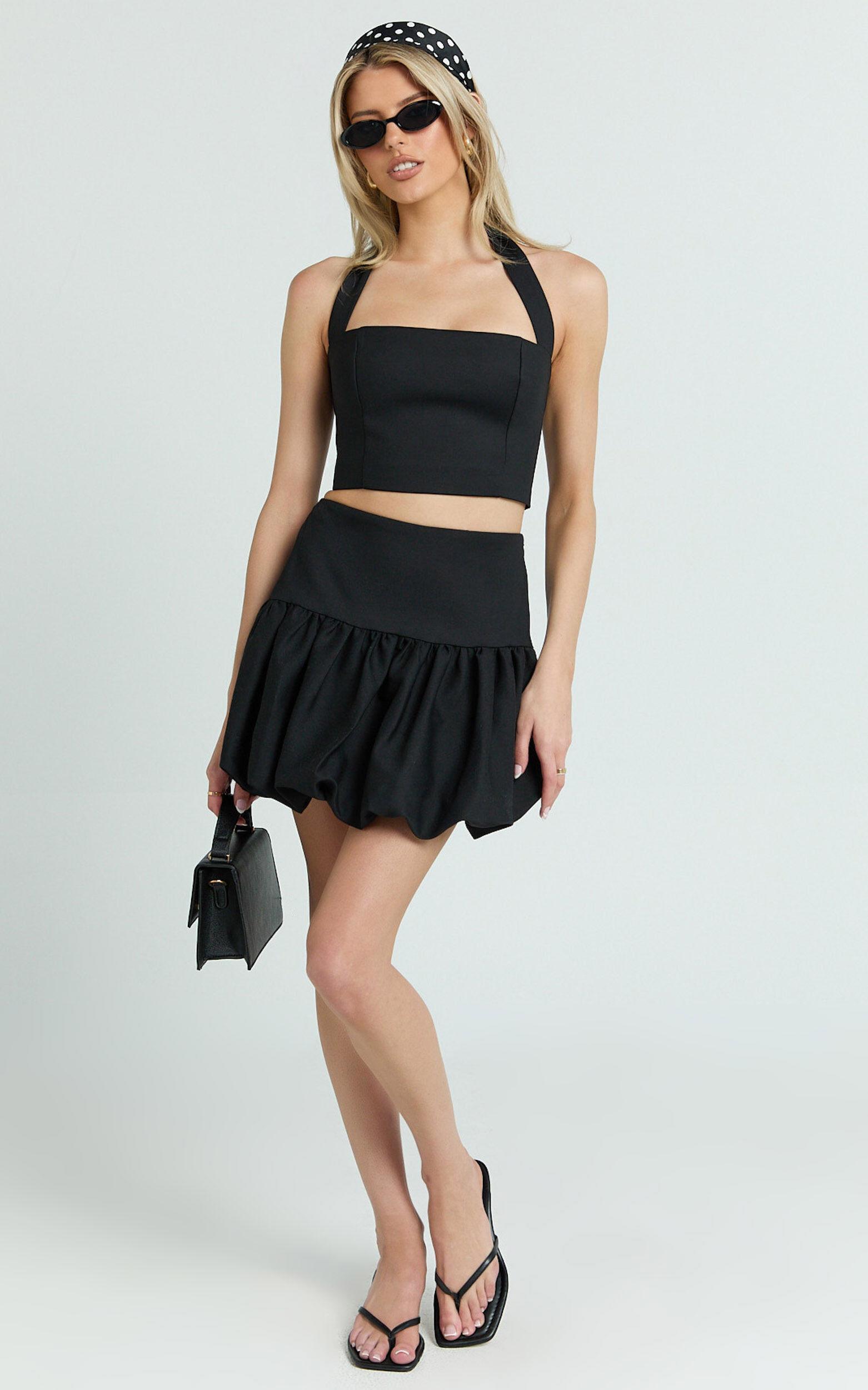 Abellina Mini Skirt - High Waist Bubble Hem Skirt in Black Product Image