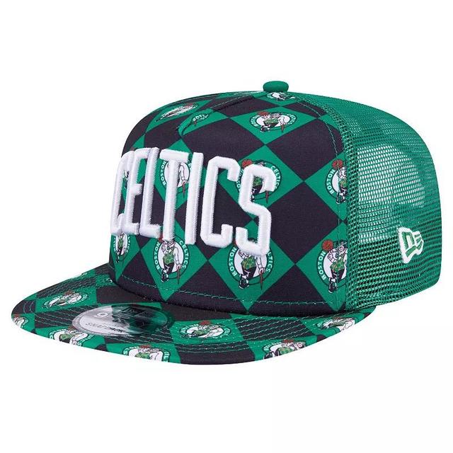 Mens New Era Kelly Boston Celtics Seeing Diamonds A-Frame Trucker 9FIFTY Snapback Hat Product Image