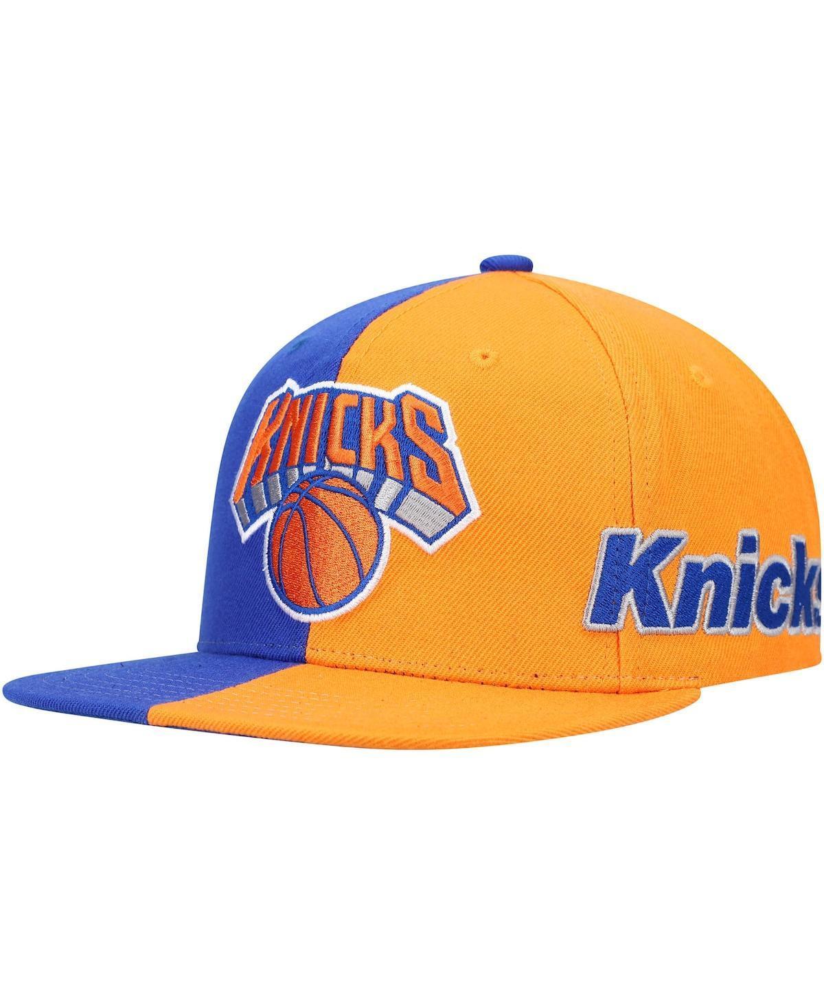 Mens Blue and Orange New York Knicks Team Half and Half Snapback Hat - Blue Product Image